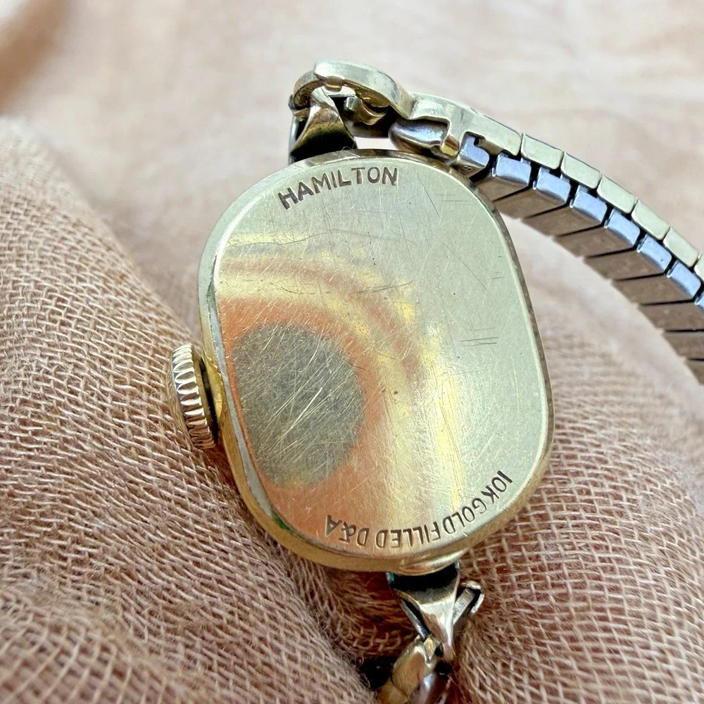 Vintage Hamilton Ladies Watch 10K Gold Filled Art Deco USA Stretch Band